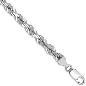 Solid 14k White Gold 5.5mm Diamond-Cut Rope Chain Bracelet - with Secure Lobster Lock Clasp 8" in Kuwait