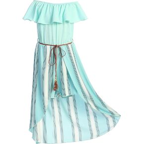 BluNight Collection Little Girls 2 Ways Ruffle Hi Lo Maxi Skirt Romper Belt Jumpsuit Romper USA 4-14