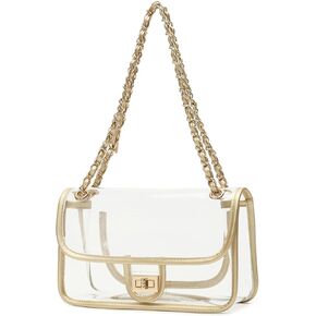 LAM GALLERY Womens PVC Clear Purse Handbag with Chain Stadium Approved Clear Bag See Through Bag for Working and Concert