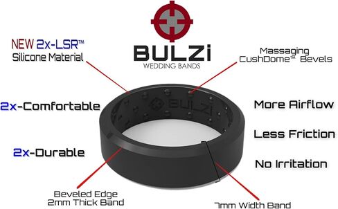 فرق زفاف BULZi، حلقة من السيليكون الفاخر مناسبة للتدليك مع تدفق الهواء، حلقات للرجال والنساء، راحة عمل مرنة قابلة للتنفس in Kuwait