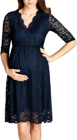 HELLO MIZ Women's Lace Maternity Dress with Nursing Friendly Faux Wrap in Kuwait