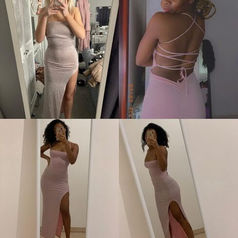Women's Sexy Glitter Spaghetti Strap Bodycon Lace Up Backless High Split Long Maxi Dress Party Night Club Cocktail Dresses in Kuwait
