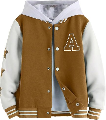 SHENHE Boy's Button Up Varsity Jacket Color Block Letter Print Baseball Bomber Jacket in Kuwait
