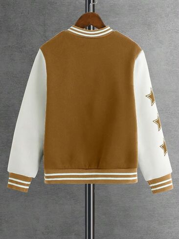 SHENHE Boy's Button Up Varsity Jacket Color Block Letter Print Baseball Bomber Jacket in Kuwait