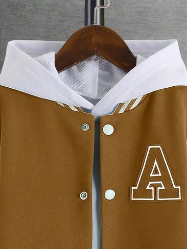SHENHE Boy's Button Up Varsity Jacket Color Block Letter Print Baseball Bomber Jacket in Kuwait