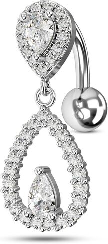 COCHARM Top Down Belly Button Rings 14g Cute CZ Heart Belly Button Rings for Women Dangle Tear Drop Belly Ring Belly Piercing Jewelry in Saudi Arabia