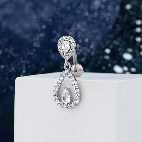 COCHARM Top Down Belly Button Rings 14g Cute CZ Heart Belly Button Rings for Women Dangle Tear Drop Belly Ring Belly Piercing Jewelry in Saudi Arabia
