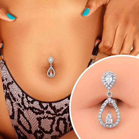 COCHARM Top Down Belly Button Rings 14g Cute CZ Heart Belly Button Rings for Women Dangle Tear Drop Belly Ring Belly Piercing Jewelry in Saudi Arabia