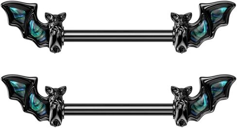 Pierced Owl 14GA Black PVD Plated 316L Stainless Steel Bat with Abalone Wings Nipple Barbells, Sold as a Pair in Saudi Arabia