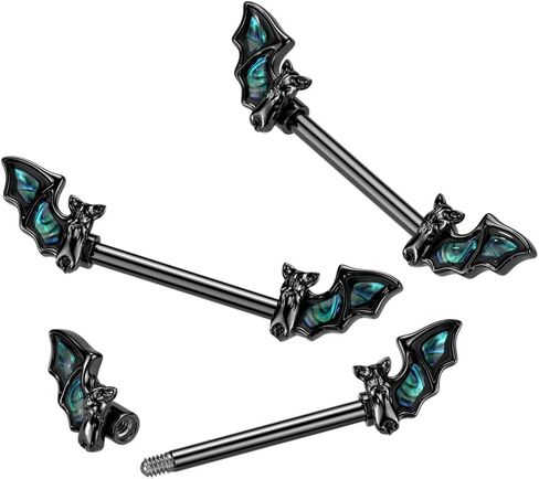 Pierced Owl 14GA Black PVD Plated 316L Stainless Steel Bat with Abalone Wings Nipple Barbells, Sold as a Pair in Saudi Arabia