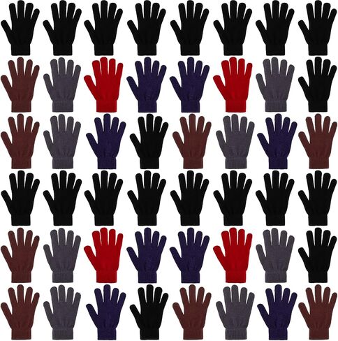 Haysandy 48 Pairs Winter Gloves Bulk Warm Winter Knit Gloves Soft Stretchy Gloves Pack for Unisex Adult Men Women Homeless Supplies Christmas Gift, 5 Colors in Saudi Arabia