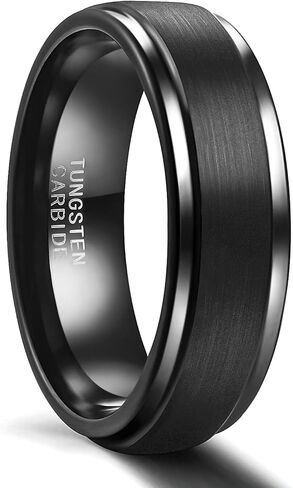 SHINYSO 6mm 8mm Mens Tungsten Carbide Rings Wedding Band Matte Comfort Fit Black/Silver in Kuwait