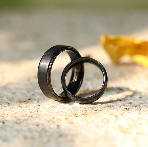 SHINYSO 6mm 8mm Mens Tungsten Carbide Rings Wedding Band Matte Comfort Fit Black/Silver in Kuwait