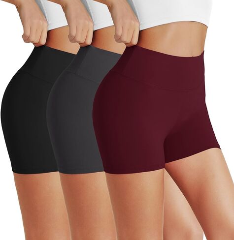 VALANDY 3 قطع من شورتات راكبي الدراجات النارية للنساء - 5 بوصات عالية الخصر قابلة للتمدد من الألياف اللدنة للتمرين في الصيف واليوجا والجري الرياضي in Kuwait