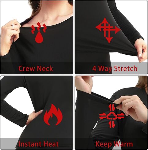 ملابس داخلية حرارية من MARZXIN للنساء بطبقة أساسية مع قميص مبطن بالصوف خفيف الوزن وأكمام طويلة للطقس البارد in Kuwait