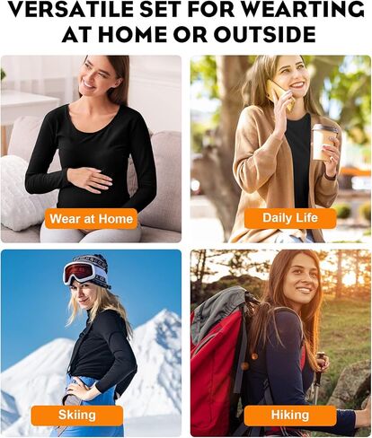 ملابس داخلية حرارية من MARZXIN للنساء بطبقة أساسية مع قميص مبطن بالصوف خفيف الوزن وأكمام طويلة للطقس البارد in Kuwait