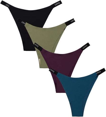 ملابس داخلية بيكيني بوليفيلان مكونة من 4 قطع من سراويل G-String Thong عالية القطع بدون خياطة، سراويل داخلية ناعمة غير مرئية in Kuwait