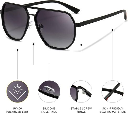 نظارات شمسية SUNGAIT Polygon Aviator للرجال نظارات شمسية مربعة عصرية مستقطبة وظلال طيار كلاسيكية للحماية من الأشعة فوق البنفسجية in Kuwait