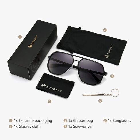 نظارات شمسية SUNGAIT Polygon Aviator للرجال نظارات شمسية مربعة عصرية مستقطبة وظلال طيار كلاسيكية للحماية من الأشعة فوق البنفسجية in Kuwait