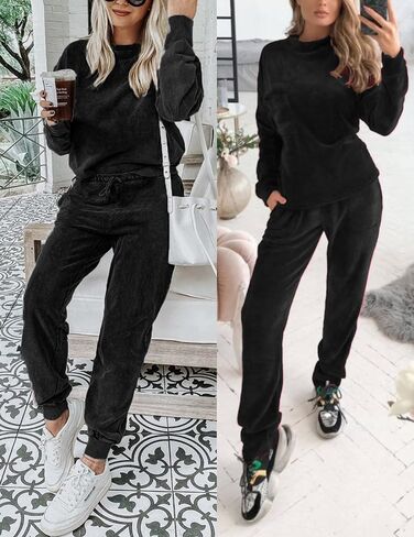 Beyove المرأة القطيفة Sweatsuits 2 قطعة رياضية مجموعات مع جيوب البلوز و Sweatpants أوقات الفراغ العداء ملابس S-XXL in Kuwait