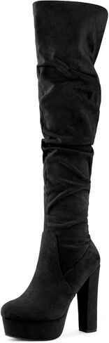 Allegra K Women's Platform Round Toe Zipper Slouch Heel Over the Knee Thigh High Boots in Saudi Arabia