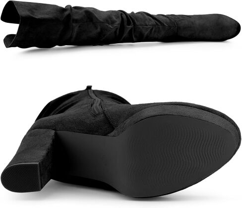 Allegra K Women's Platform Round Toe Zipper Slouch Heel Over the Knee Thigh High Boots in Saudi Arabia