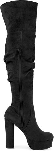 Allegra K Women's Platform Round Toe Zipper Slouch Heel Over the Knee Thigh High Boots in Saudi Arabia