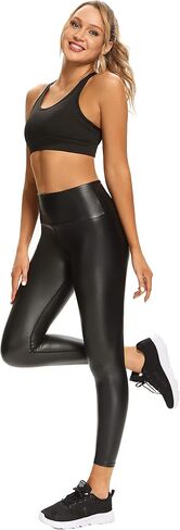 سروال نسائي من الجلد الصناعي من Foucome بنطال جلدي عالي الخصر قابل للتمدد في 4 اتجاهات in Kuwait