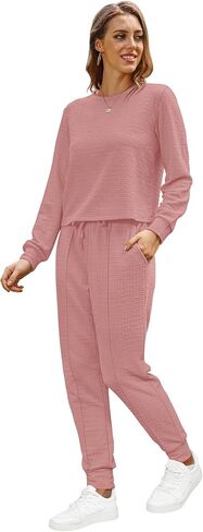 XIEERDUO Women's 2023 Fall 2 Piece Outfits Long Sleeve Crop Sweatsuit with Jogger Pants Lounge Sets with Pockets in Saudi Arabia