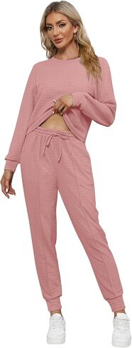 XIEERDUO Women's 2023 Fall 2 Piece Outfits Long Sleeve Crop Sweatsuit with Jogger Pants Lounge Sets with Pockets in Saudi Arabia