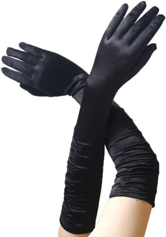 Cuboive Long Opera Party Gloves 20s Satin Gloves Adult Size Evening Gloves Elbow Length 21.5" in Saudi Arabia