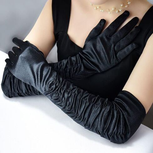 Cuboive Long Opera Party Gloves 20s Satin Gloves Adult Size Evening Gloves Elbow Length 21.5" in Saudi Arabia