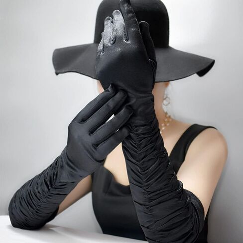 Cuboive Long Opera Party Gloves 20s Satin Gloves Adult Size Evening Gloves Elbow Length 21.5" in Saudi Arabia