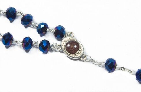 Nazareth Store Deep Blue Crystal Beads Rosary Catholic Necklace Holy Soil Medal Cross Crucifix Velvet Bag in Saudi Arabia