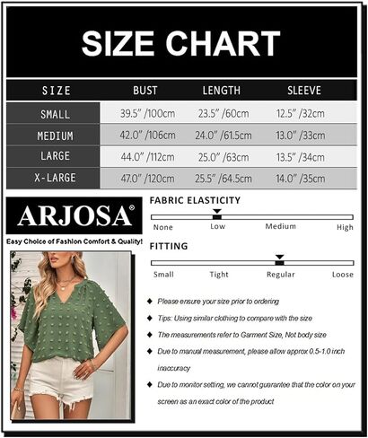 بلوزات عمل نسائية صيفية من ARJOSA بأكمام واسعة 3/4 من الشيفون، بلوزات عمل كاجوال بيبي دول أنيقة in Kuwait