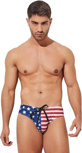 Mens USA Flag Stars Low Rise Swimwear Bikini Briefs Beach Swimsuit in Kuwait