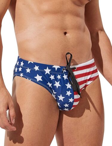 Mens USA Flag Stars Low Rise Swimwear Bikini Briefs Beach Swimsuit in Kuwait