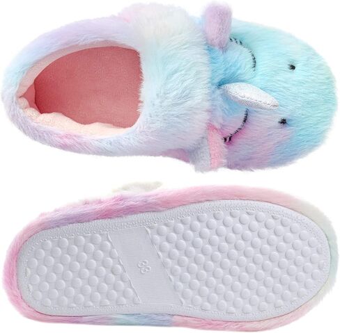 Yseoul شباشب أطفال بنات شتاء دافئ أرنب وحيد القرن شبشب منزل غامض مع نعل سميك مطاطي مانع للانزلاق in Kuwait