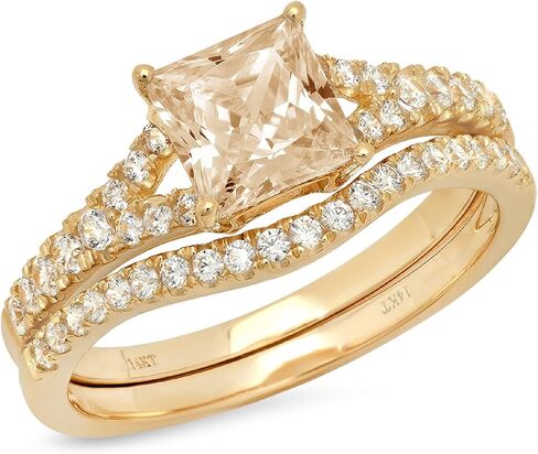 كلارا بوتشي 2.01 قيراط الأميرة قطع تمهيد سوليتير لهجة حقيقية لا تشوبه شائبة البني الطبيعي مورغانيت المشاركة وعد بيان الذكرى السنوية الزفاف خاتم الزواج مجموعة منحني الصلبة 18K الذهب الأصفر in Kuwait