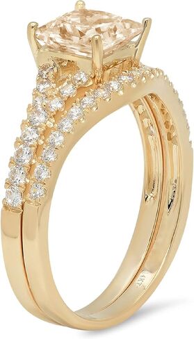 كلارا بوتشي 2.01 قيراط الأميرة قطع تمهيد سوليتير لهجة حقيقية لا تشوبه شائبة البني الطبيعي مورغانيت المشاركة وعد بيان الذكرى السنوية الزفاف خاتم الزواج مجموعة منحني الصلبة 18K الذهب الأصفر in Kuwait