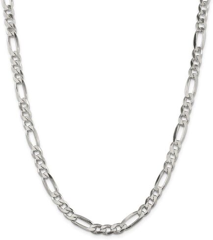 Solid 925 Sterling Silver 6.5mm Figaro Link Chain Necklace - with Secure Lobster Lock Clasp - in Saudi Arabia