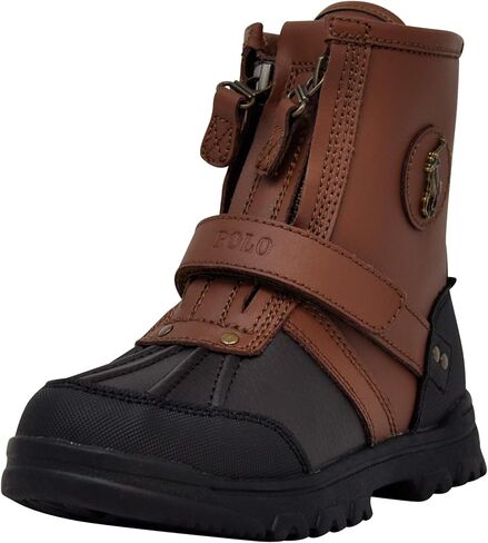 حذاء POLO RALPH LAUREN للجنسين للأطفال الأولاد Conquered Hi Boot، جلد بلون الشوكولاتة/الأسمر in Saudi Arabia