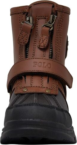 حذاء POLO RALPH LAUREN للجنسين للأطفال الأولاد Conquered Hi Boot، جلد بلون الشوكولاتة/الأسمر in Saudi Arabia