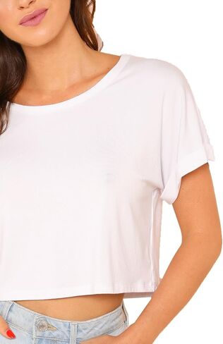 تي شيرت SweatyRocks نسائي كاجوال برقبة دائرية وأكمام قصيرة Soild Basic Crop Top in Kuwait