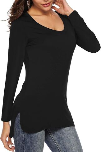 Florboom Womens Casual Tshirts Short/Long Sleeve Scoop Neck Long Fitted Tops Plain T Shirts in Kuwait