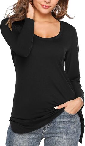 Florboom Womens Casual Tshirts Short/Long Sleeve Scoop Neck Long Fitted Tops Plain T Shirts in Kuwait
