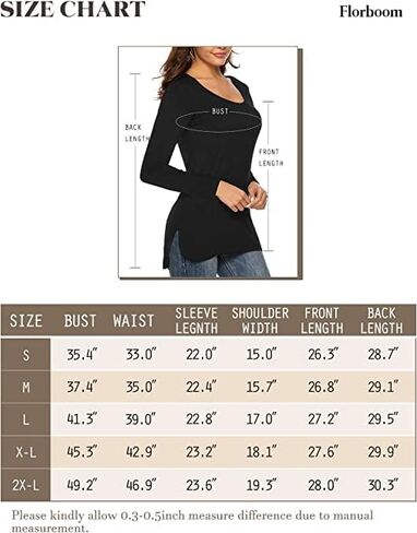 Florboom Womens Casual Tshirts Short/Long Sleeve Scoop Neck Long Fitted Tops Plain T Shirts in Kuwait