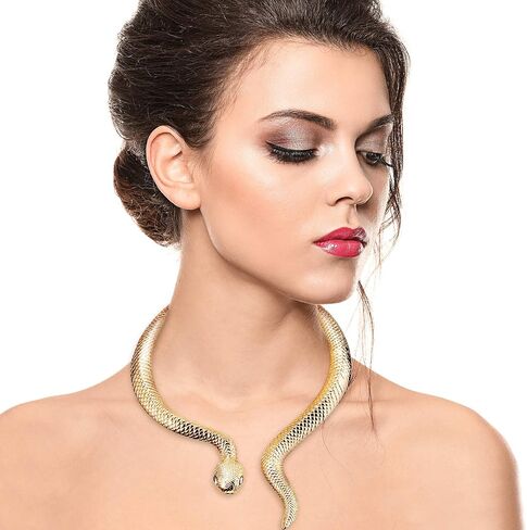 Hicarer Gold Snake Necklace Bracelet Set Adjustable Snake Choker Necklace Hand Chain Bracelet Finger Ring with Black Eyes Vintage Jewelry Set for Girls Women Halloween Costume Accessories in Saudi Arabia