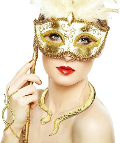 Hicarer Gold Snake Necklace Bracelet Set Adjustable Snake Choker Necklace Hand Chain Bracelet Finger Ring with Black Eyes Vintage Jewelry Set for Girls Women Halloween Costume Accessories in Saudi Arabia