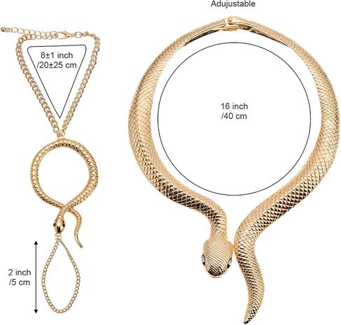 Hicarer Gold Snake Necklace Bracelet Set Adjustable Snake Choker Necklace Hand Chain Bracelet Finger Ring with Black Eyes Vintage Jewelry Set for Girls Women Halloween Costume Accessories in Saudi Arabia
